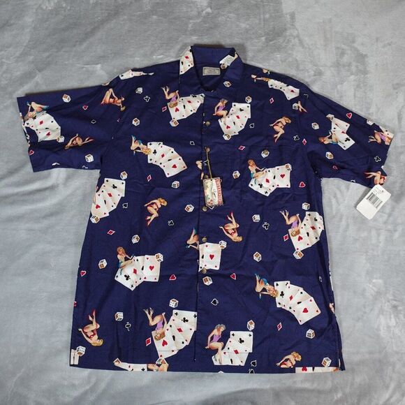 Vintage Weekender Traveler Camp Shirt Mens L Rayon Hot Girls Loop Collar NEW - Picture 2 of 9